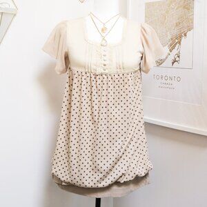 Beige Polka Dot Babydoll Top☕️ JAPANESE BRAND